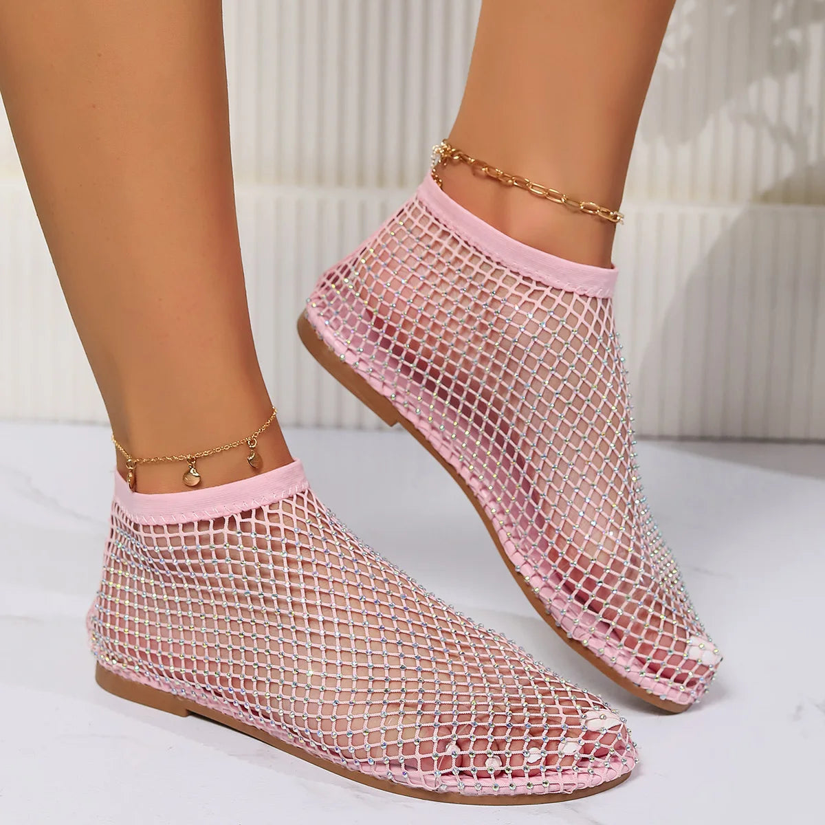 Summer Women's round Toe Flat Bottom Sandals Casual Slip-On Sexy Diamond