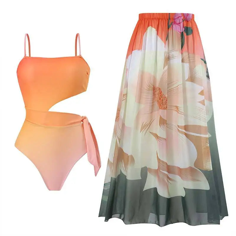 2-Piece Women Brazilian Floral Printed Ruffle Bikinis Strappy Bandage Swimwear