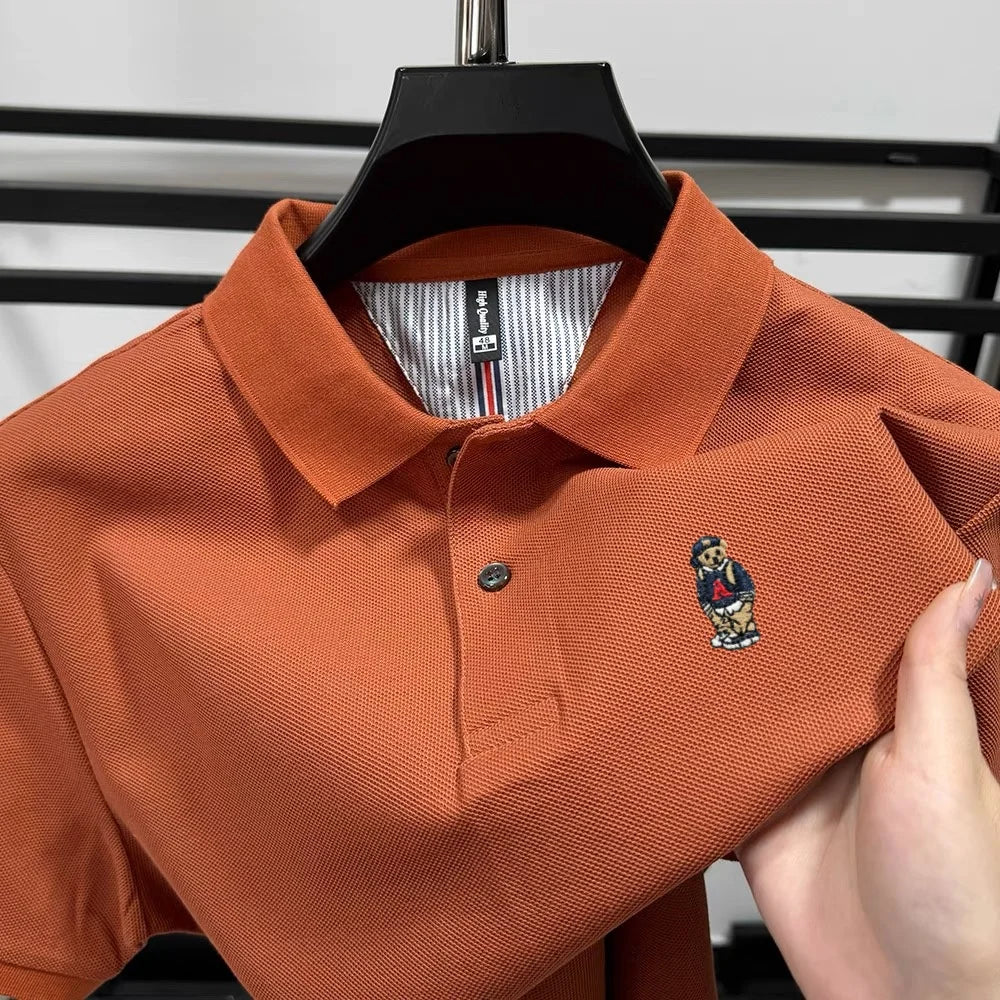 100% cotton high-end brand men short sleeve polo shirt cartoon bear embroidery comfort texture skin friendly breathable T-shirt