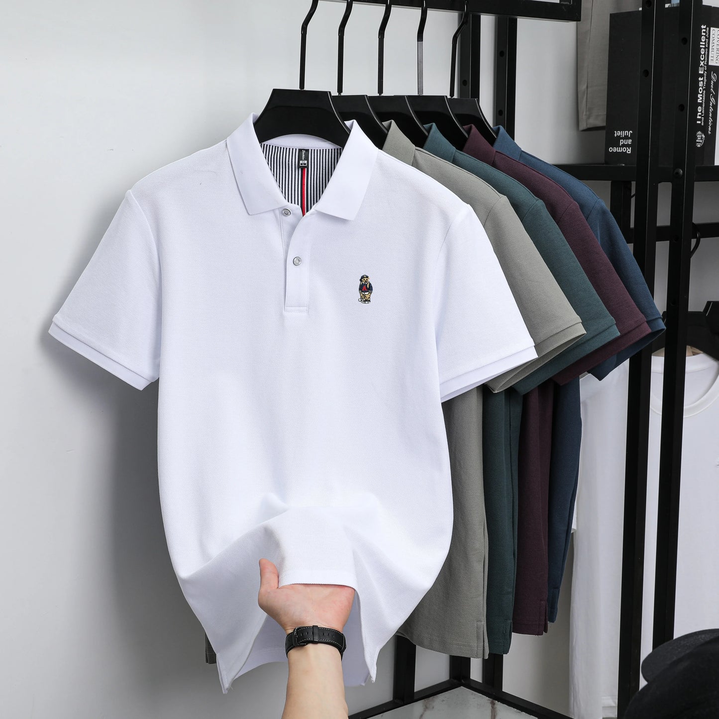 100% cotton high-end brand men short sleeve polo shirt cartoon bear embroidery comfort texture skin friendly breathable T-shirt