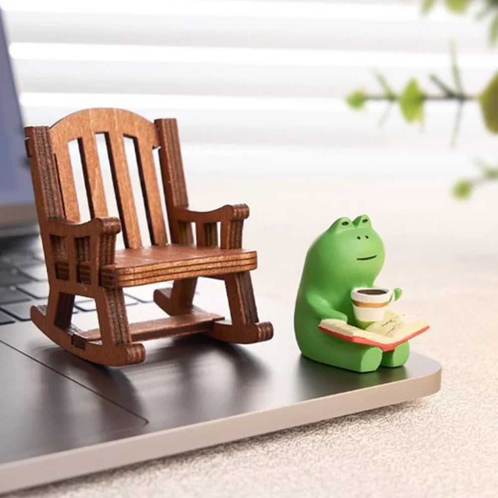 Handmade Miniature Home Office Decoration Frog Rocking Chair Lamp