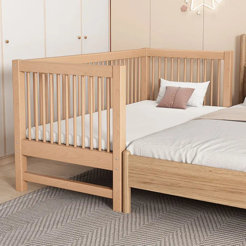 Toddler Bed with Mattress Solid Pine Wood Kids Furniture with Safety Guardrails for Bedroom & Nursery