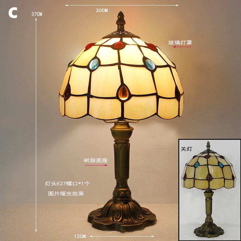 Mediterranean Baroque Retro Style Stained Colorful Handmade Glass Table Lamp E27
