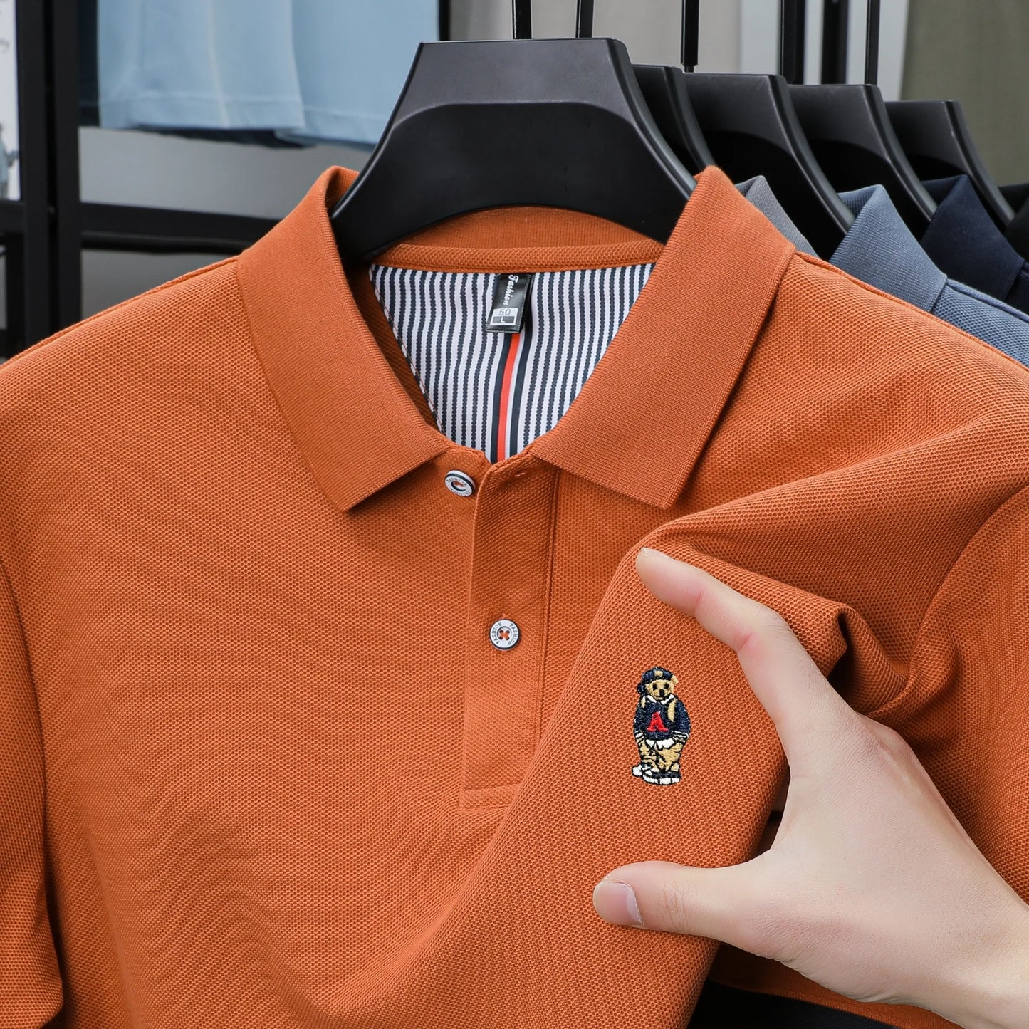 100% cotton high-end brand men short sleeve polo shirt cartoon bear embroidery comfort texture skin friendly breathable T-shirt