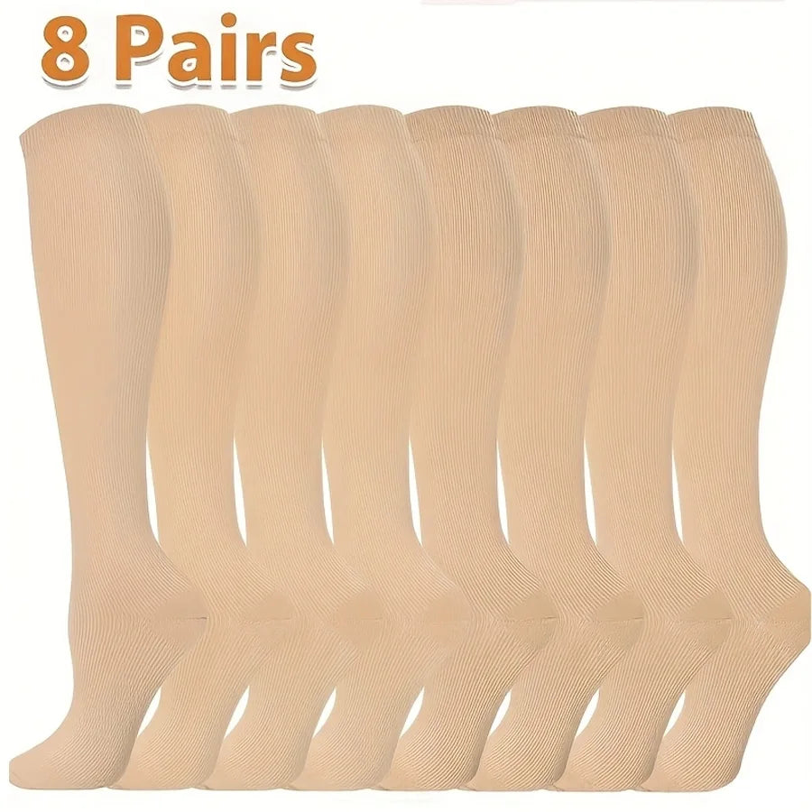 8 pairs compression socks for women and men-running, cycling, soccer, basketball sports