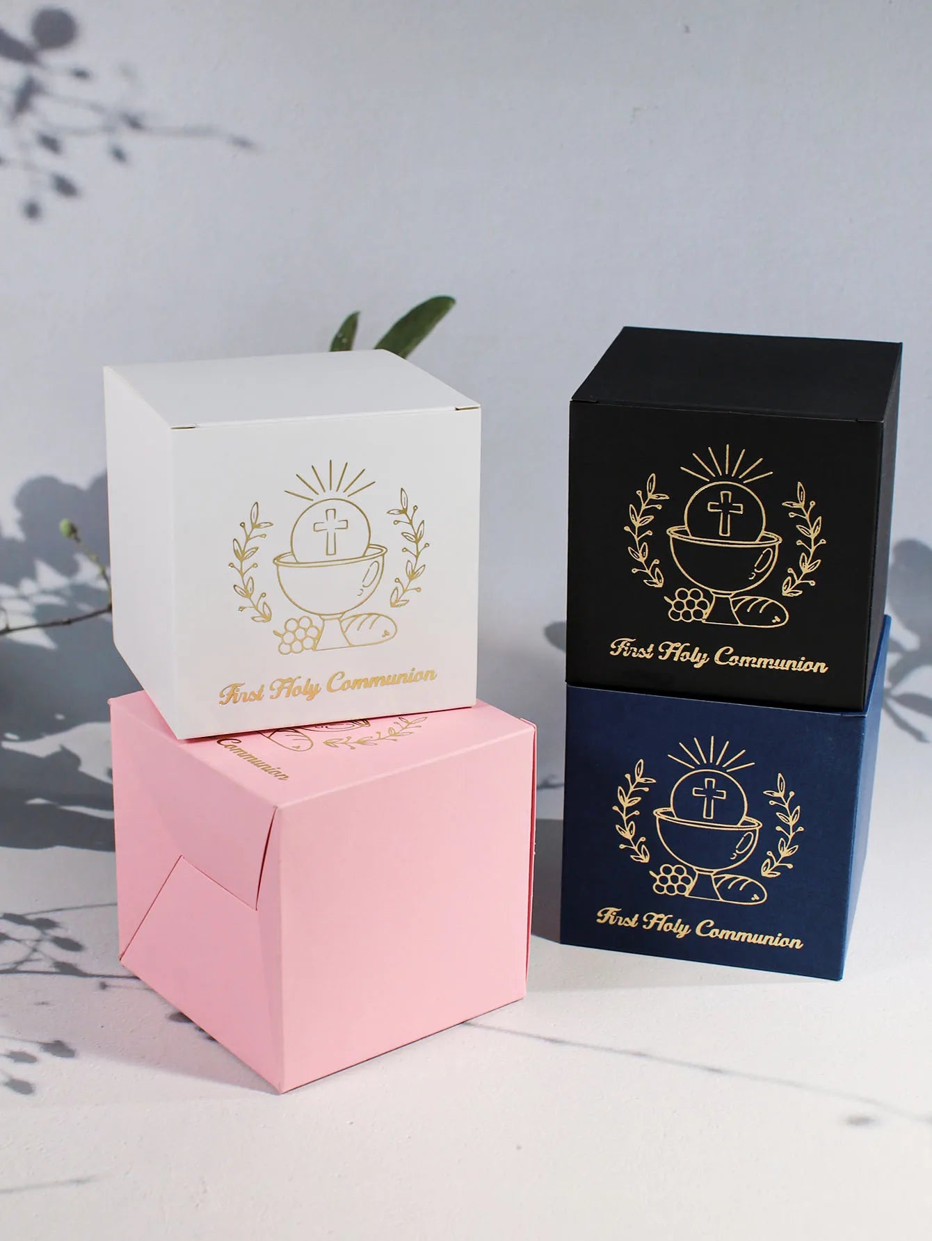 Elegant first communion gift box, golden Holy Grail of the cross and the words' First Communion ', Christian communion gift box