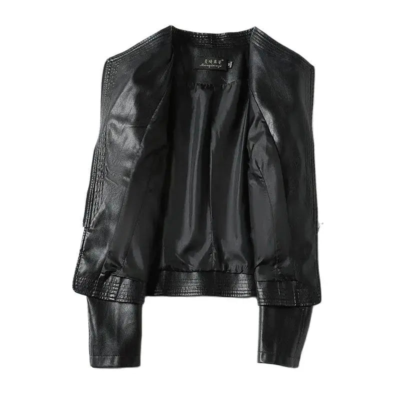 Women Sheepskin Short Jacket Slim Inclined Zipper Casual Autumn Winter