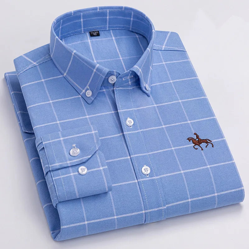 Men's Oxford Dress Shirts 100% Cotton Spring Long Sleeve Casual Business Formal