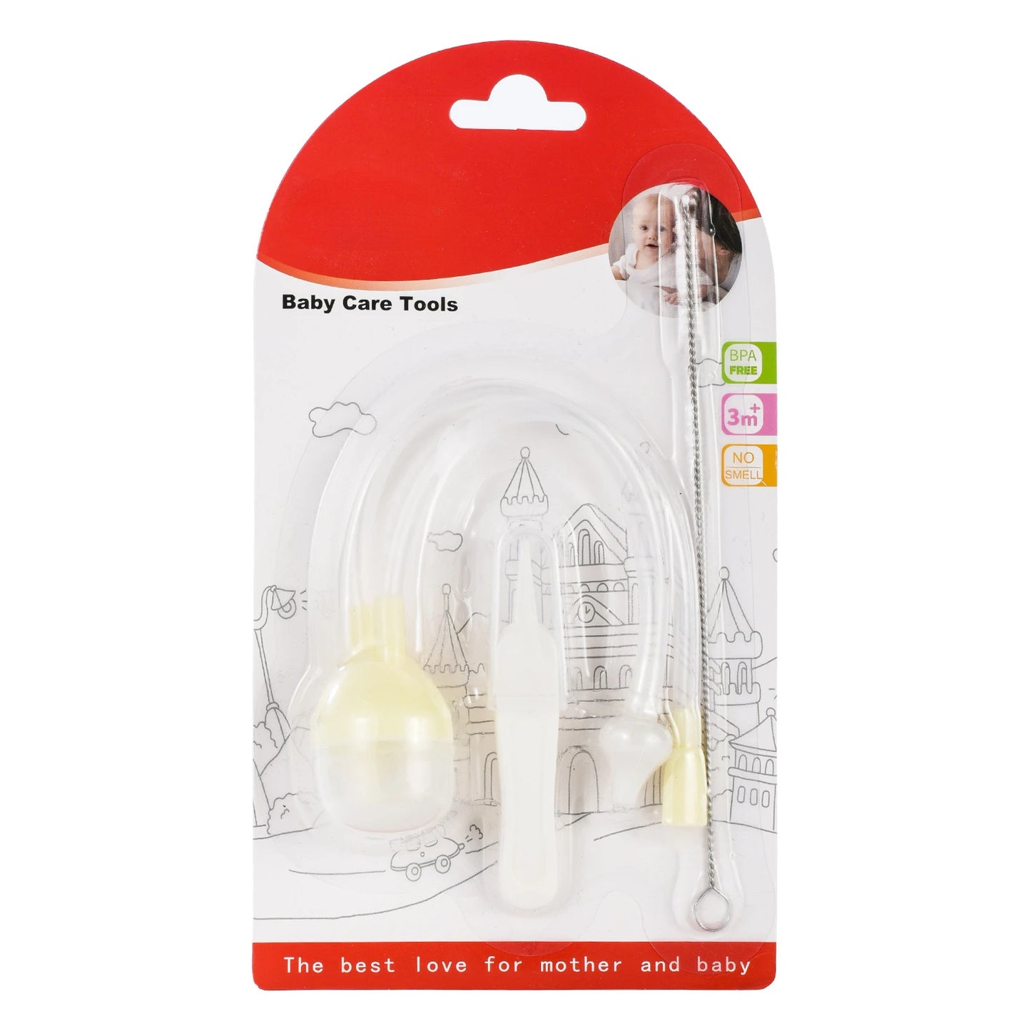 3Pcs Silicone Baby Nose Cleaner with Tweezer & Brush Set Anti-backwash Child Nasal Aspirator Ear Nose Clean