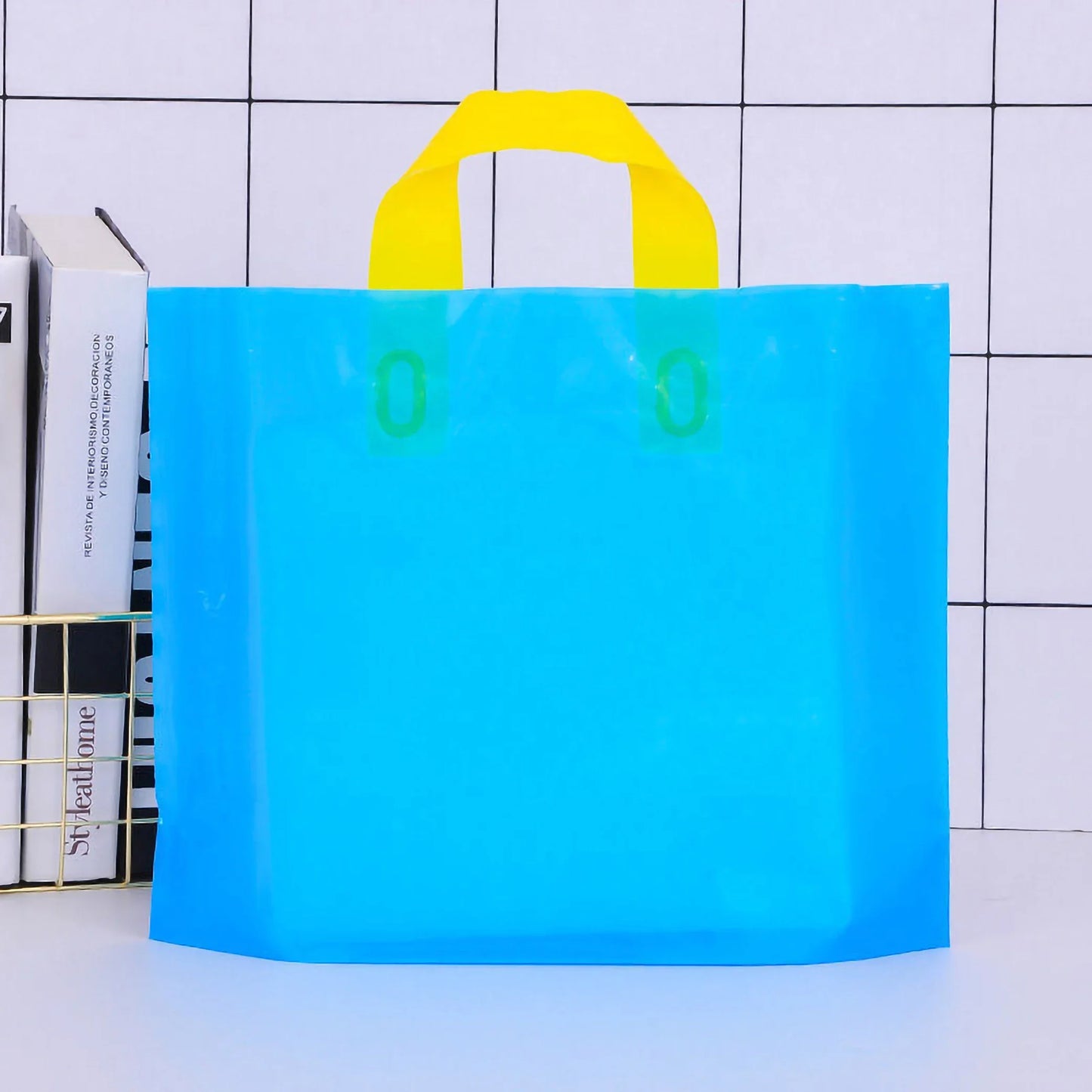 100pcs Custom Logo Colorful Shopping Bags With Handle Plastic Gift Bag Print One Color Logo On One-sided Free Design Print