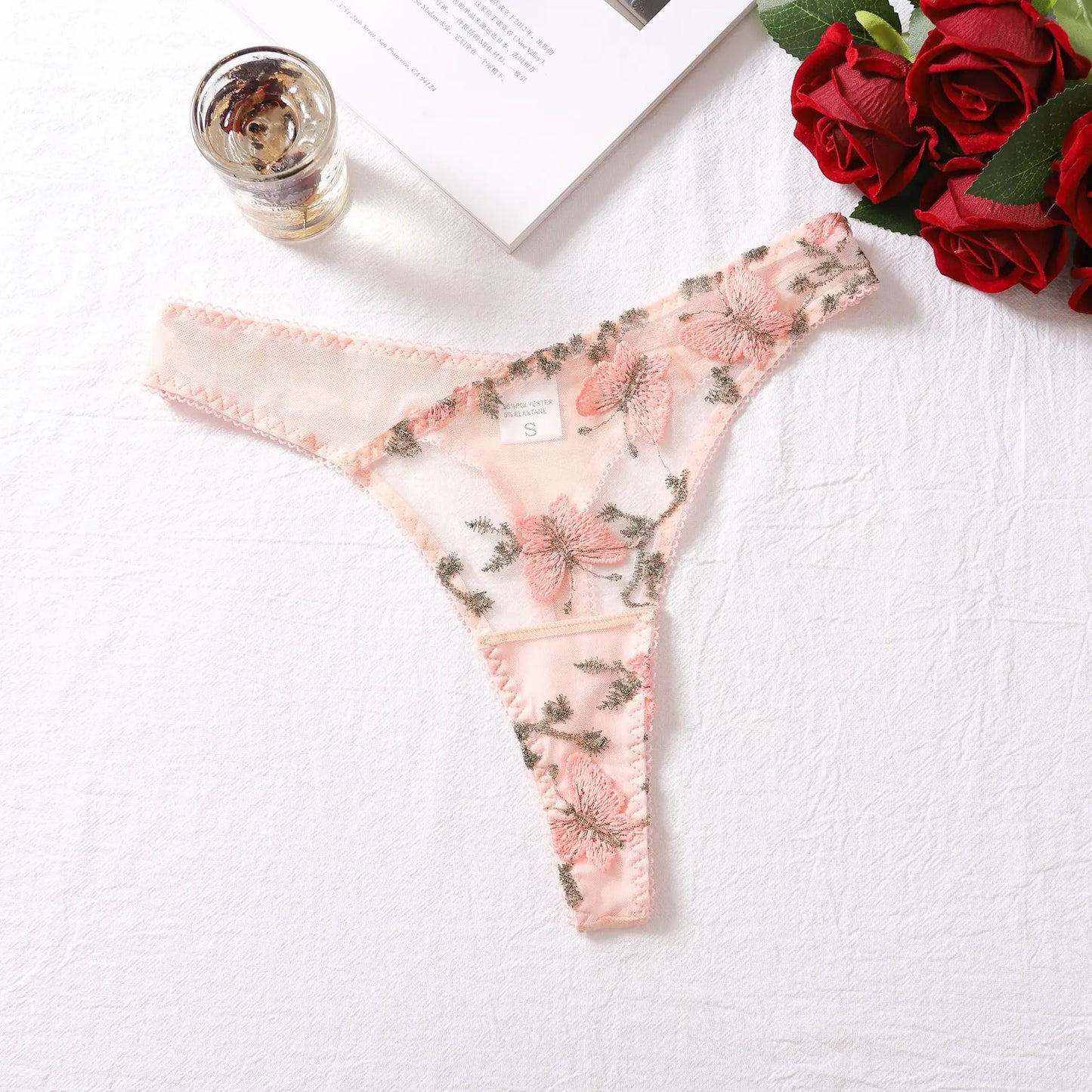 Women Sexy Sheer Lace-Up Puff Sleeves Floral Embroidery Two Piece Set