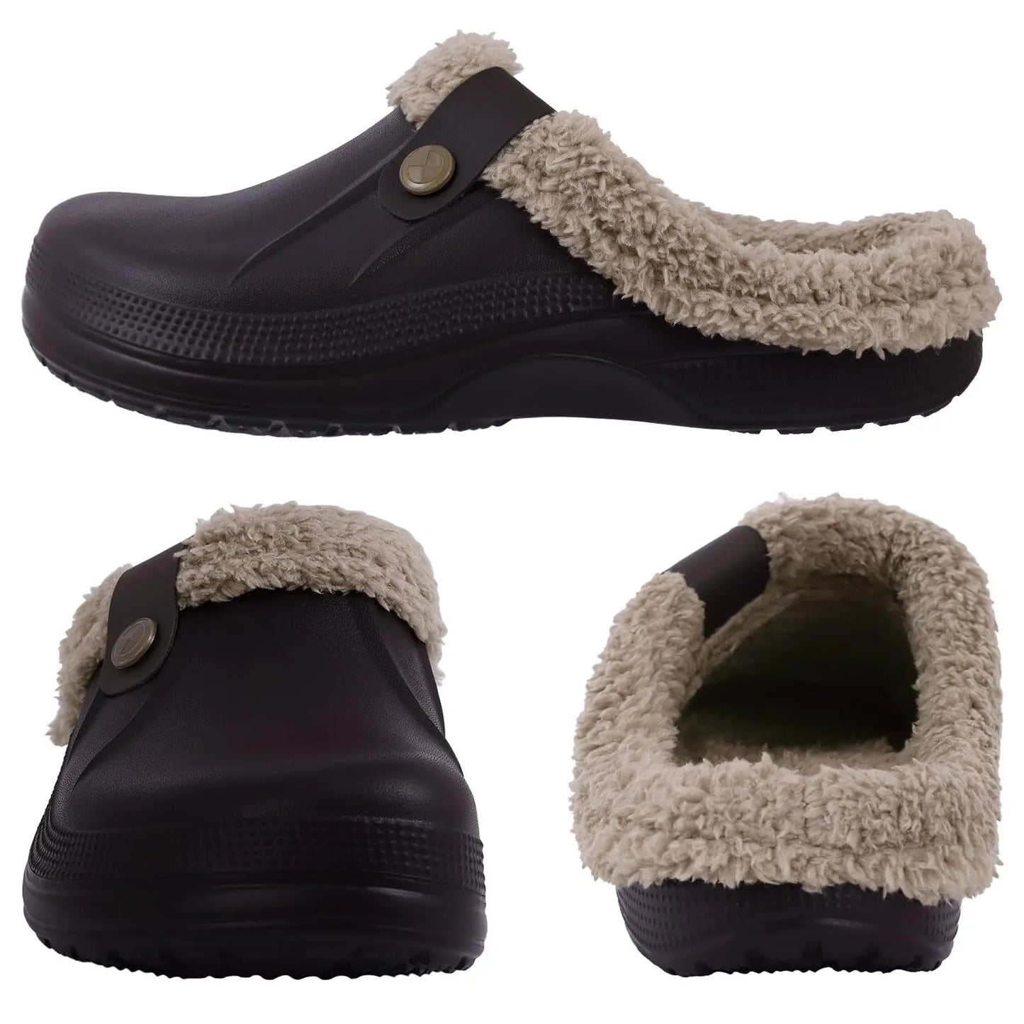 Winter Men's Fur Furry Slippers Waterproof Plush Cotton Non-slip Outdoor Shoes