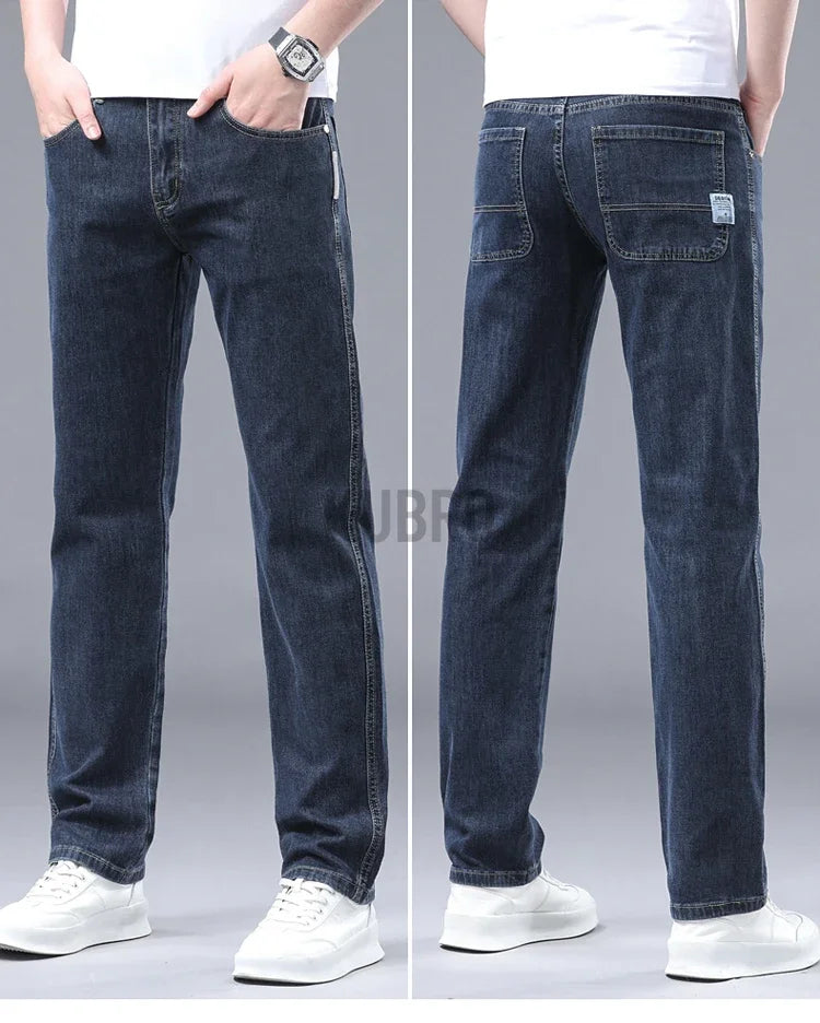 Spring Fashion Men's Light Blue Slim Jeans Stylish Business Casual Stretch Fabric Denim Pants Classic All Match Trousers