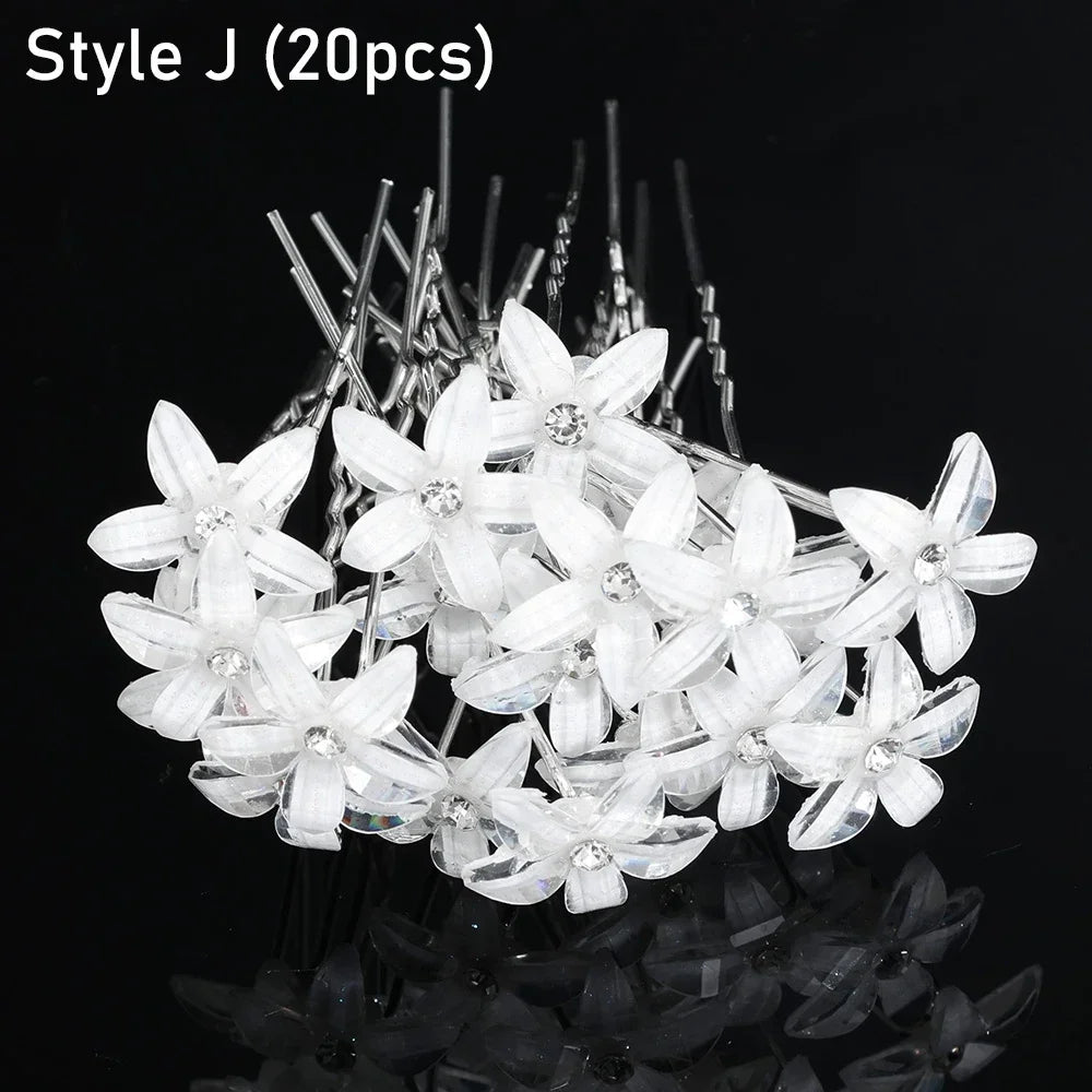 20pcs Elegant Pearl Crystal Hairpin Wedding Bridal U-shaped Metal Hair Comb Forks for Women