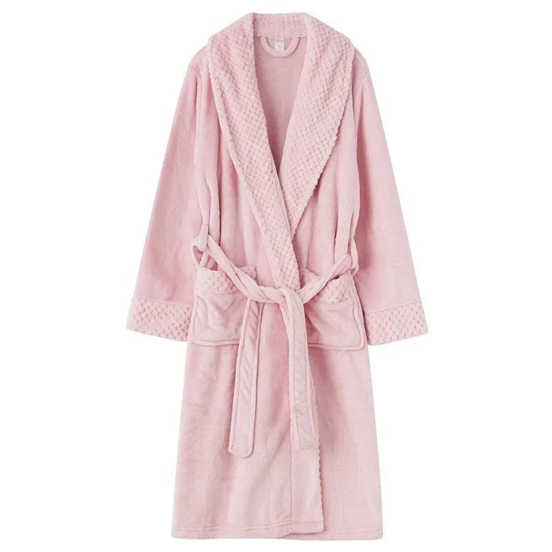 Unisex Autumn/Winter Warm Long Coral Velvet Thick Couple Bath Bathrobes