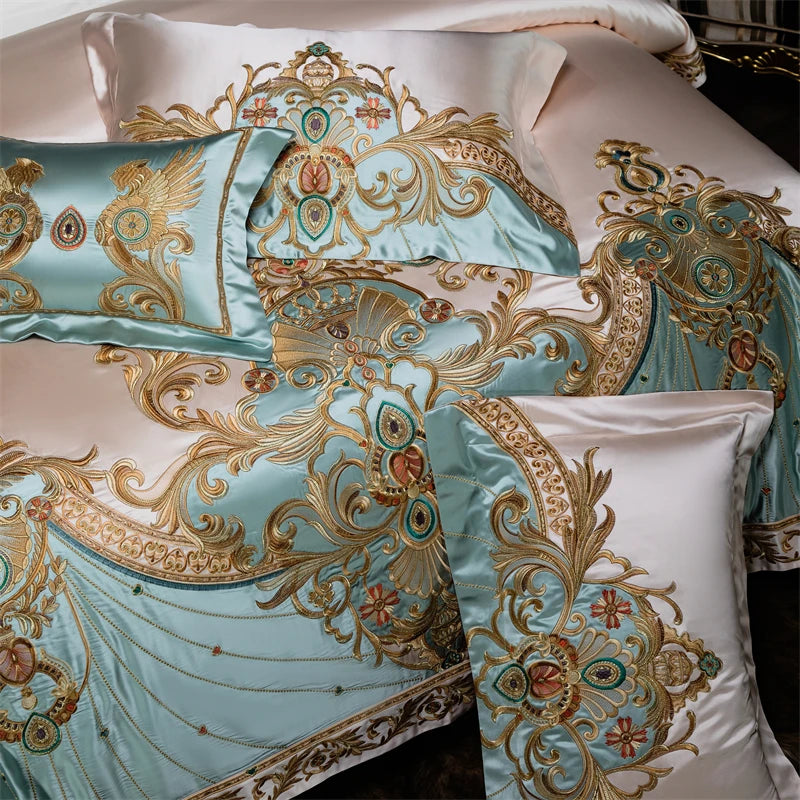 4/6/9Pcs Royal Gorgeous European Palace Embroidery Bedding Set Egyptian Cotton Duvet Cover Bed Sheet Pillowcases