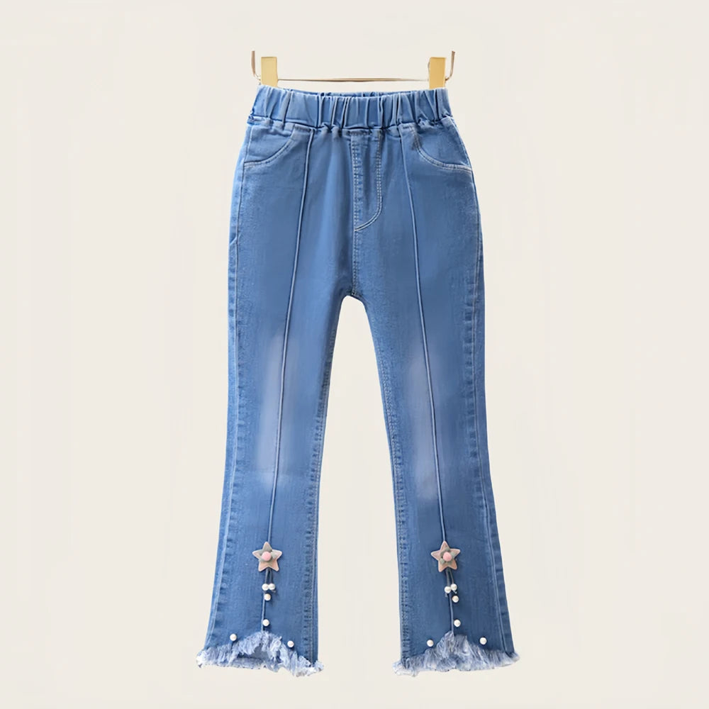 Girls Star Embroidered Jeans Pants with Pearl Slim-Fit age 7-13 yrs old