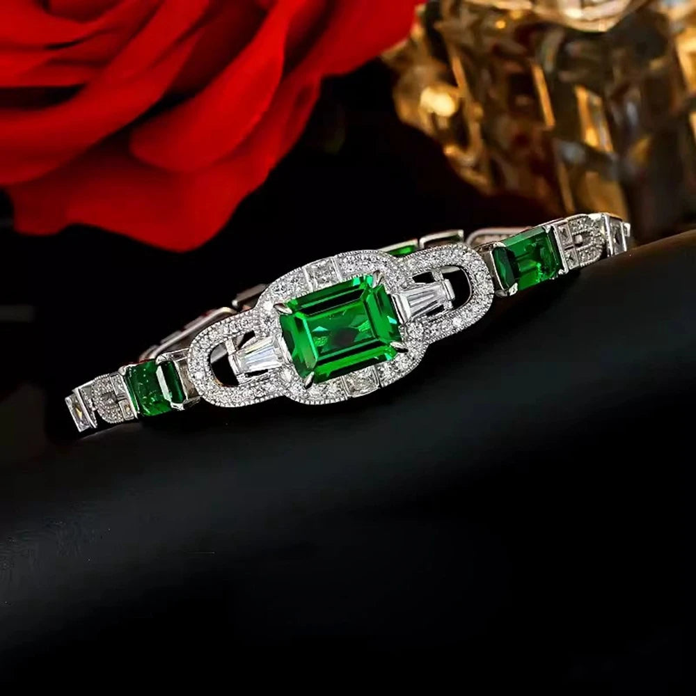 4CT Emerald High Carbon Diamond Gemstone Bracelets 925 Sterling Silver Fine Jewelry