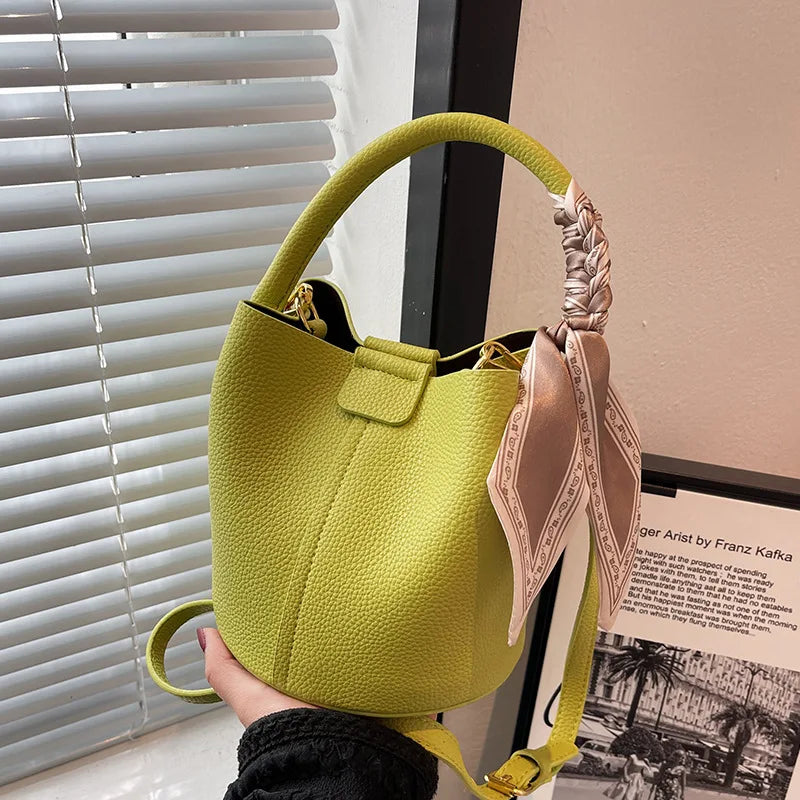 High-Grade Textured Mini Bucket Bags Soft Leather Crossbody Bag
