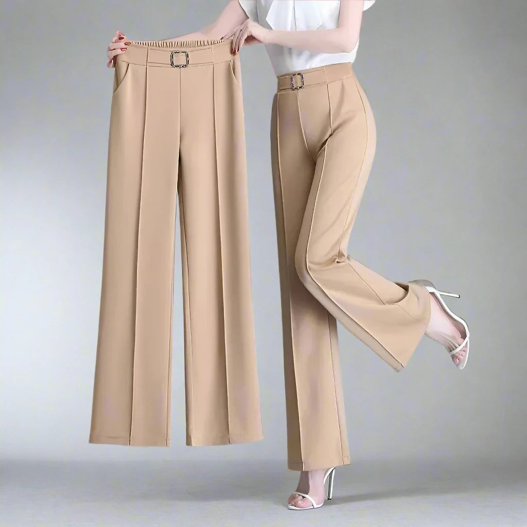 Women High Elastic Waist Silk Wide Leg Pant