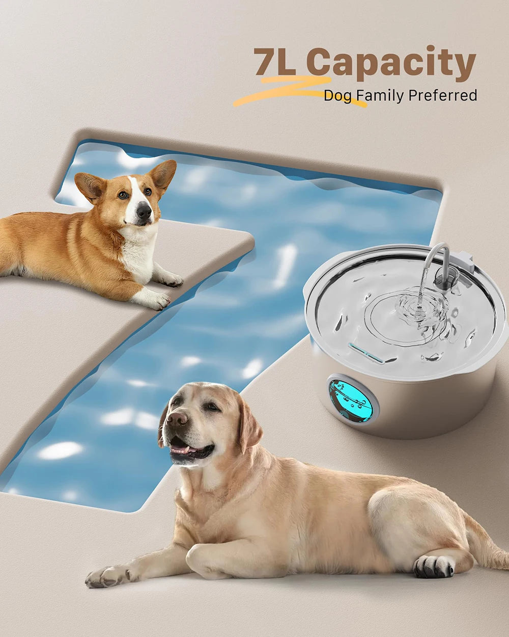7L Large Capacity Stainless Steel Cat Water Fountain Dog Pet Automatic Water Feeder
