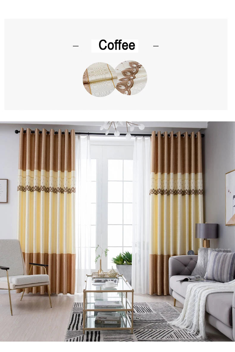Dreamwood-Jacquard Polyester Curtain, Embroidered Double Craft Curtains, Striped Blackout, Bedroom, Living Room, New Luxury