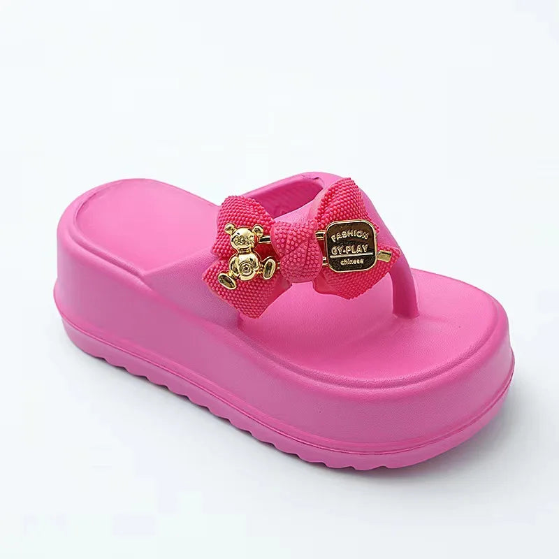 Women Bow Platform Flops Thick Sole Comfortable Sandals Slip-on