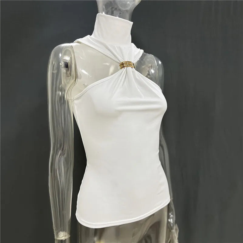 Turtleneck Basic Knit Women Tank Tops