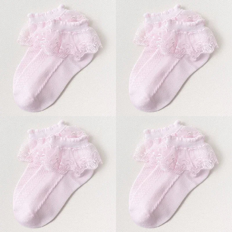 Breathable Cotton Socks with Ruffle Lace