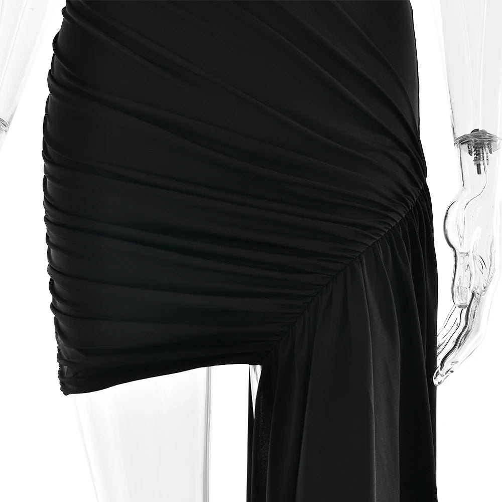 Irregular Round Neck Ruched Ribbon Women Dress