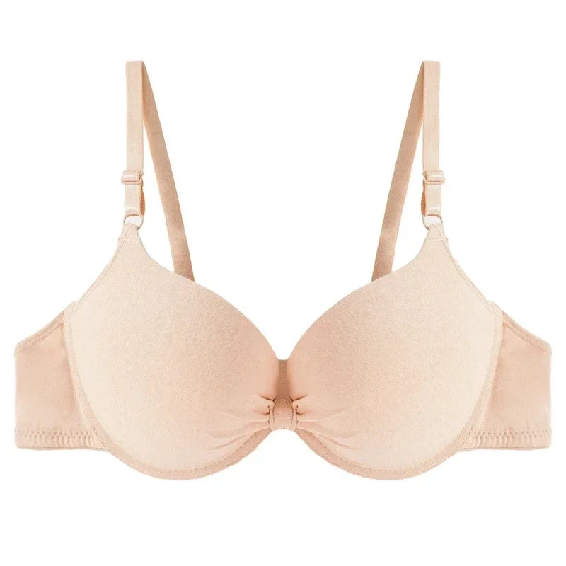 Sexy Women Cotton Gathered Bra Deep V Underwire Ladied Brassiere Push Up Lingerie Solid Bras Backless Intimate Underwear