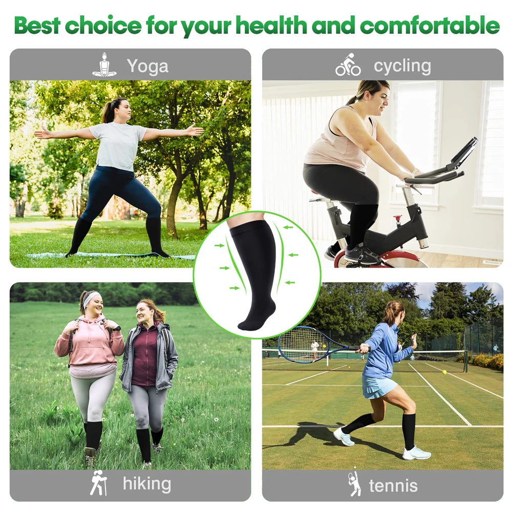 1 Pair 2XL-7XL Large Size Compression Socks for Women and Men 20-30 MmHg Wide Calf Knee Stockings for Sports Running Yoga