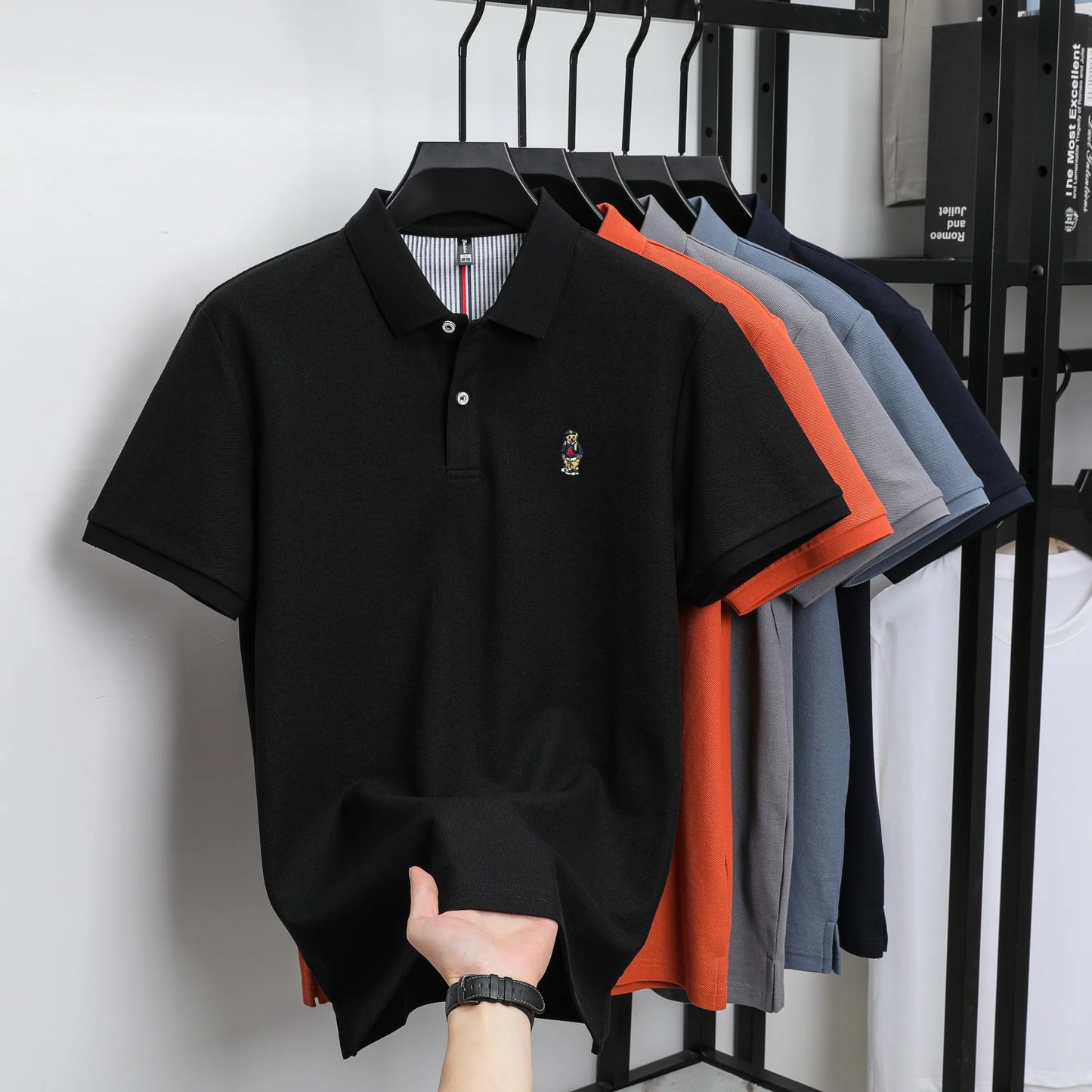 100% cotton high-end brand men short sleeve polo shirt cartoon bear embroidery comfort texture skin friendly breathable T-shirt