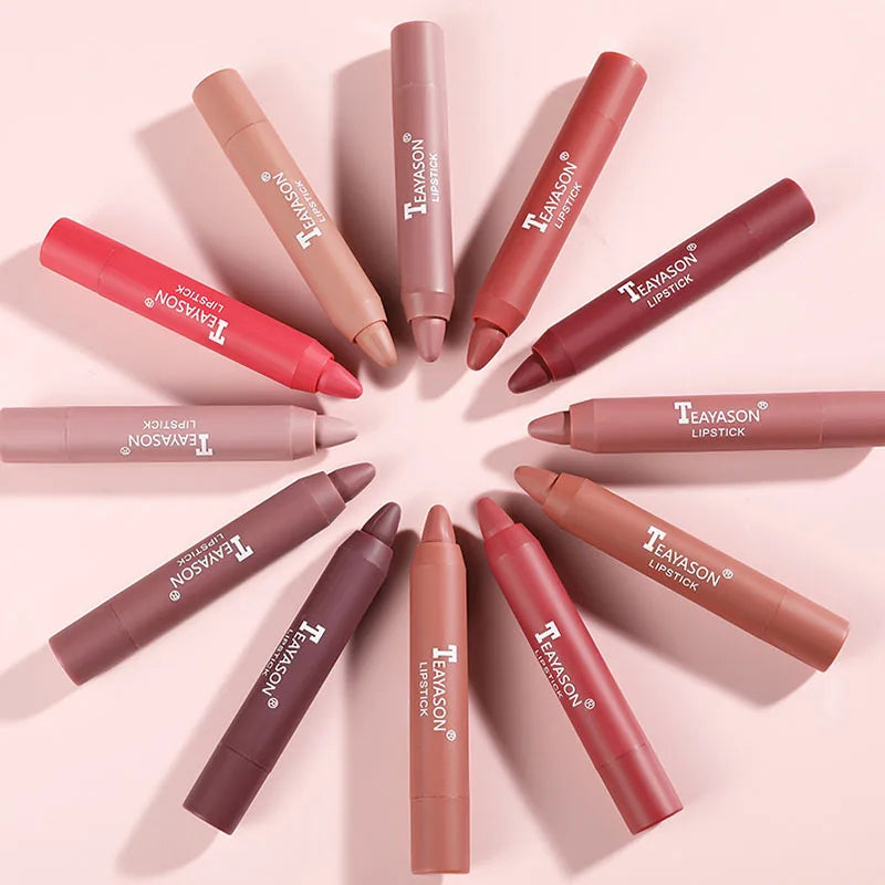 12 Colors Velvet Matte Lipstick Pen Waterproof Lasting Nude Crayon