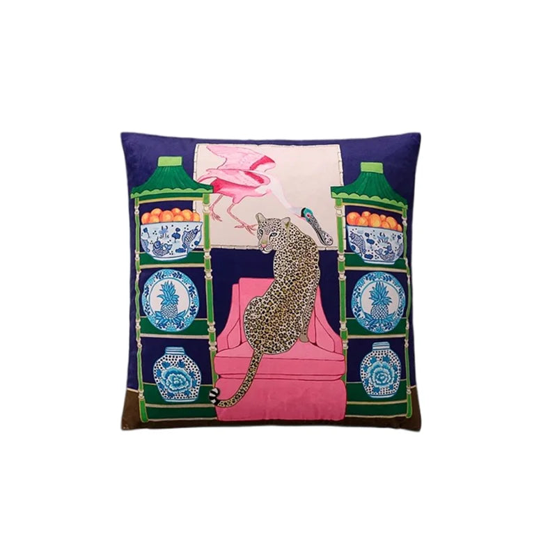 Tiger Home Cushion Velvet Cover Cheetah With Ginger Jar Decorative Pillow Case