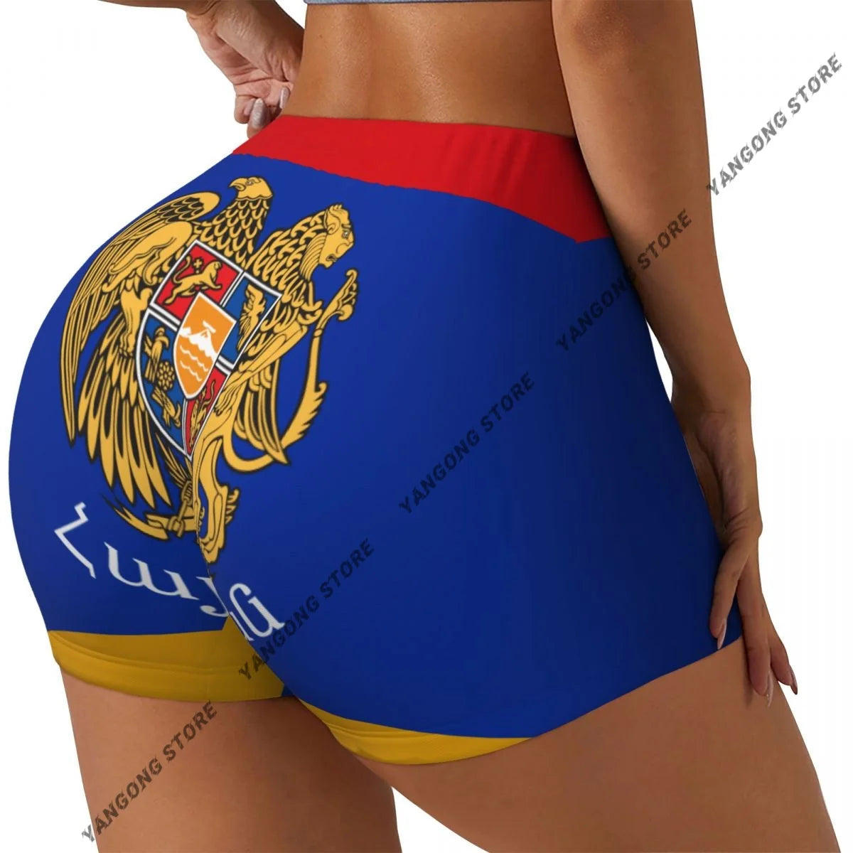 Elasticity Push Up Short Scrunch Butt Armenia Flag Print Running Shorts