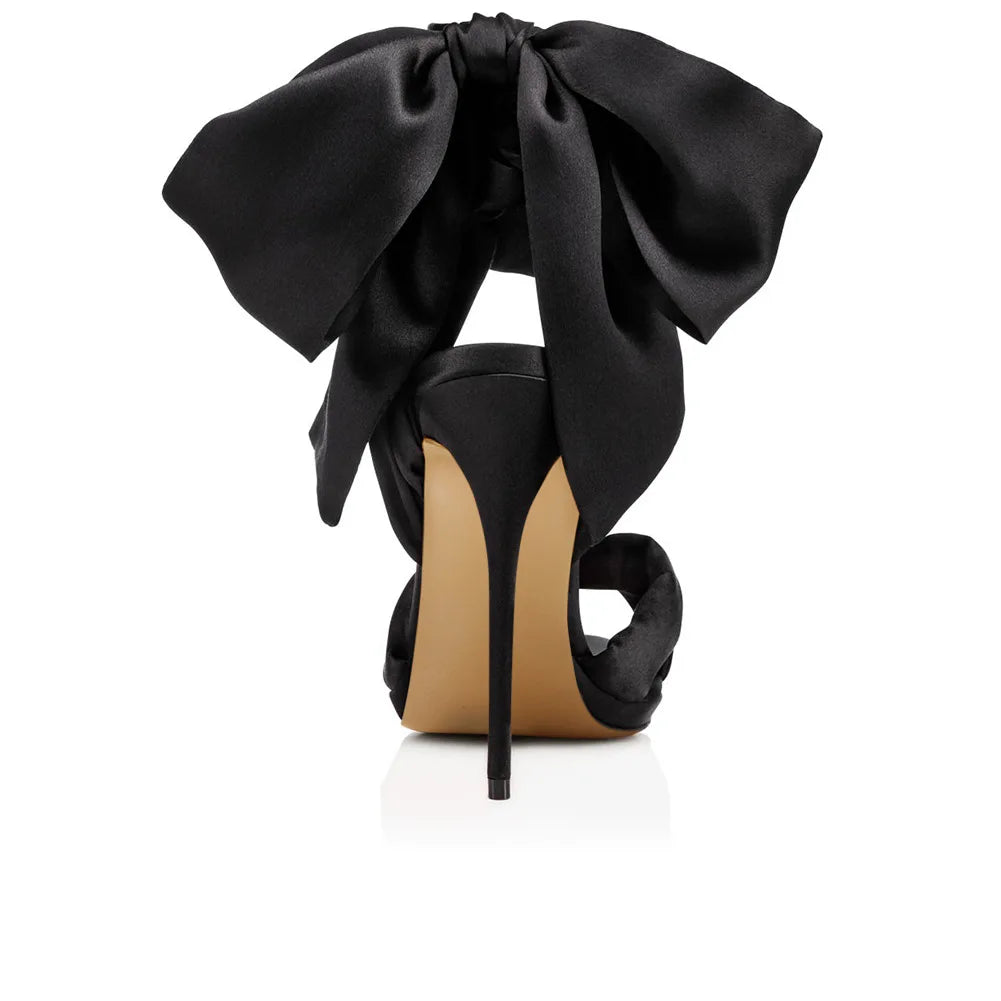 Summer satin bow cross-band sexy open-toe women sandals thin high-heeled shoe
