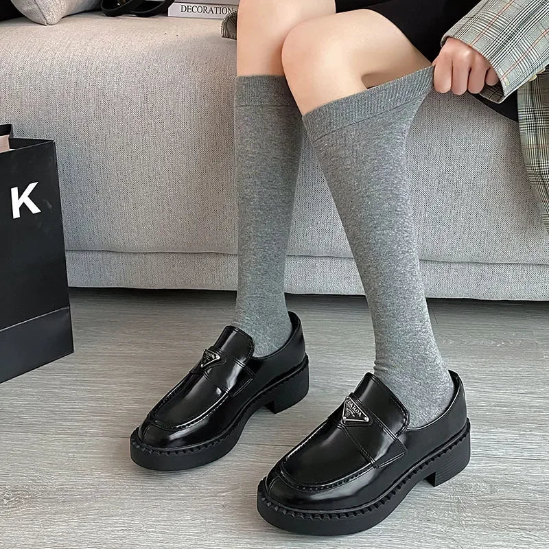 Women Stockings College Style Knitted Cotton Knee Socks