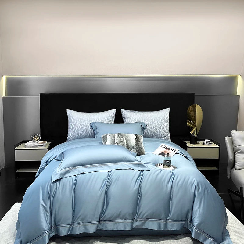 Luxury Three-line Embroidery Solid Color 1000TC Egyptian Cotton Bedding Set Duvet Cover Bed Sheet/Fitted Sheet Pillowcases 4Pcs