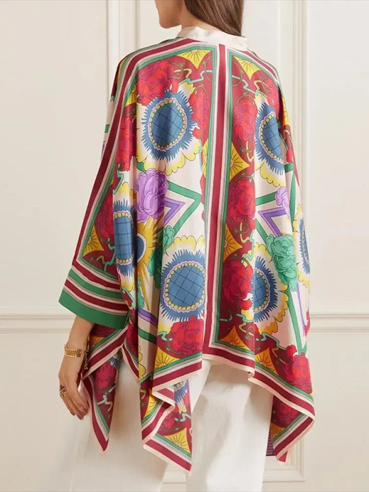 Spring Stylish Women Sleeves Flower Print Stand Collar Blouse