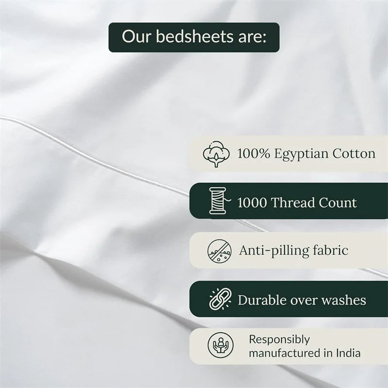 100% Egyptian Cotton Bed Sheet Set 1000TC Twin, Full or Single