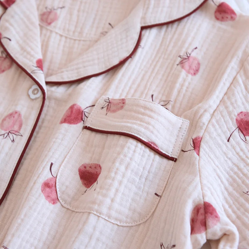Summer pajamas short-sleeved shorts two-piece cotton crepe
