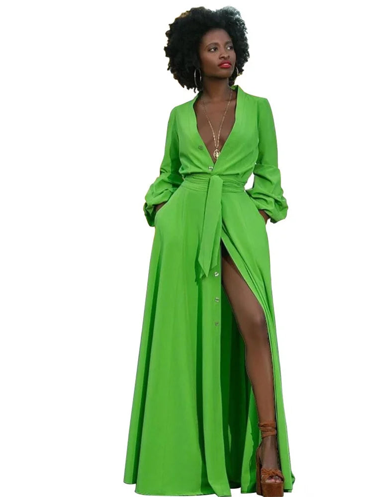 Women V Neck Sexy Long Sleeve Tassel Party Dress