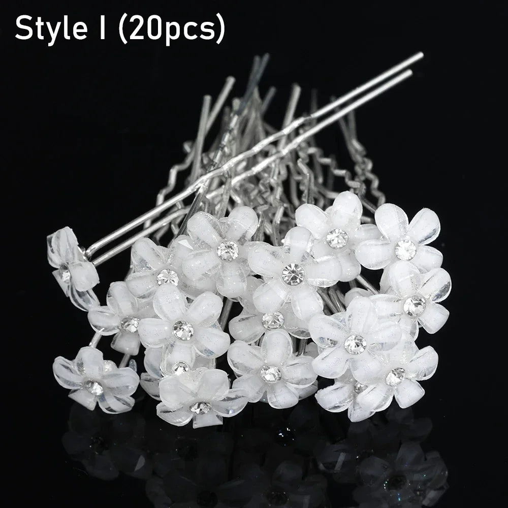 20pcs Elegant Pearl Crystal Hairpin Wedding Bridal U-shaped Metal Hair Comb Forks for Women