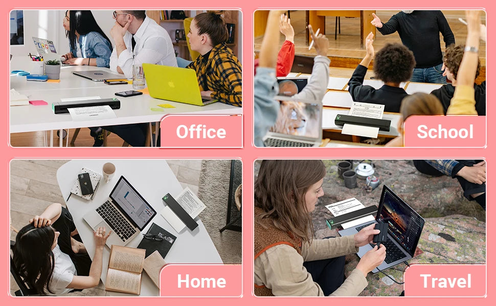 M08F Portable Phone Travel Home Wireless Thermal Printer Bluetooth Use A4 Mobile Printer for Laptops Inkless