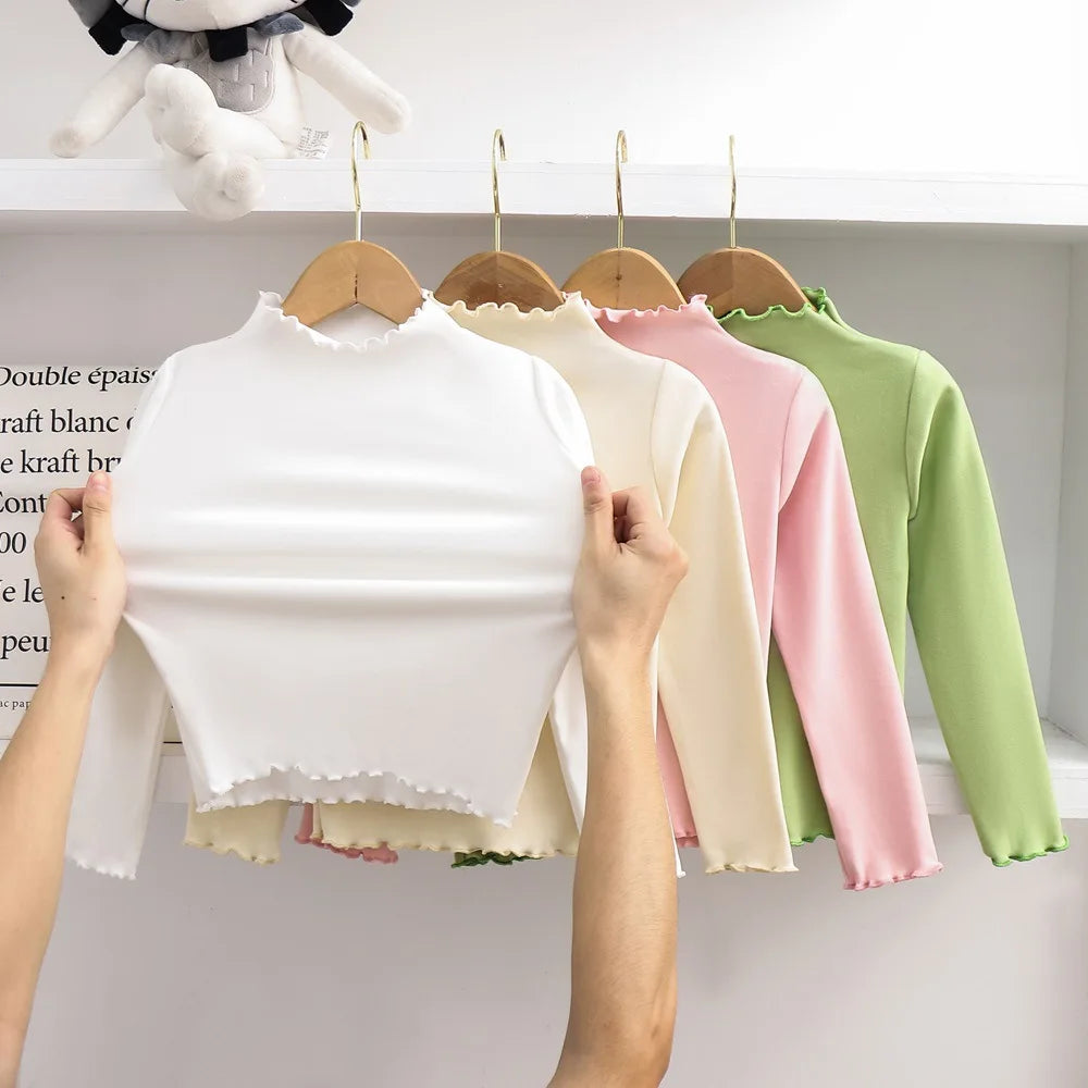 Girl Solid Color Long Sleeved T-shirt