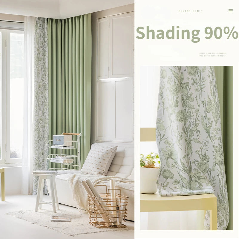 French Pastoral Style Blackout Curtains Light Luxury Bedroom Minimalist Living Room Bay Window Drapes 100% Polyester Home Balcony