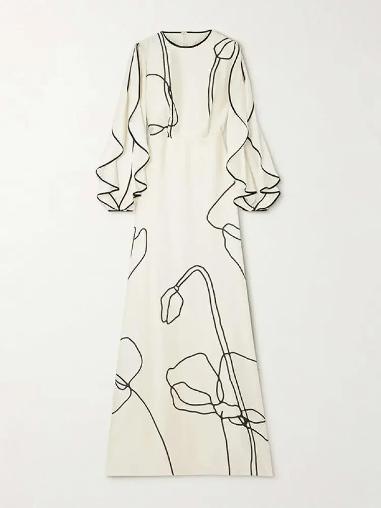 British Style Flower Printed Party Evening Dress