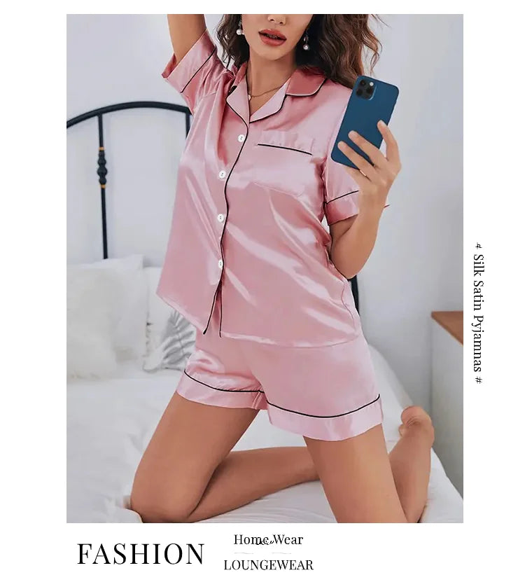 Women Silk Satin Pajamas Set Two-pieces