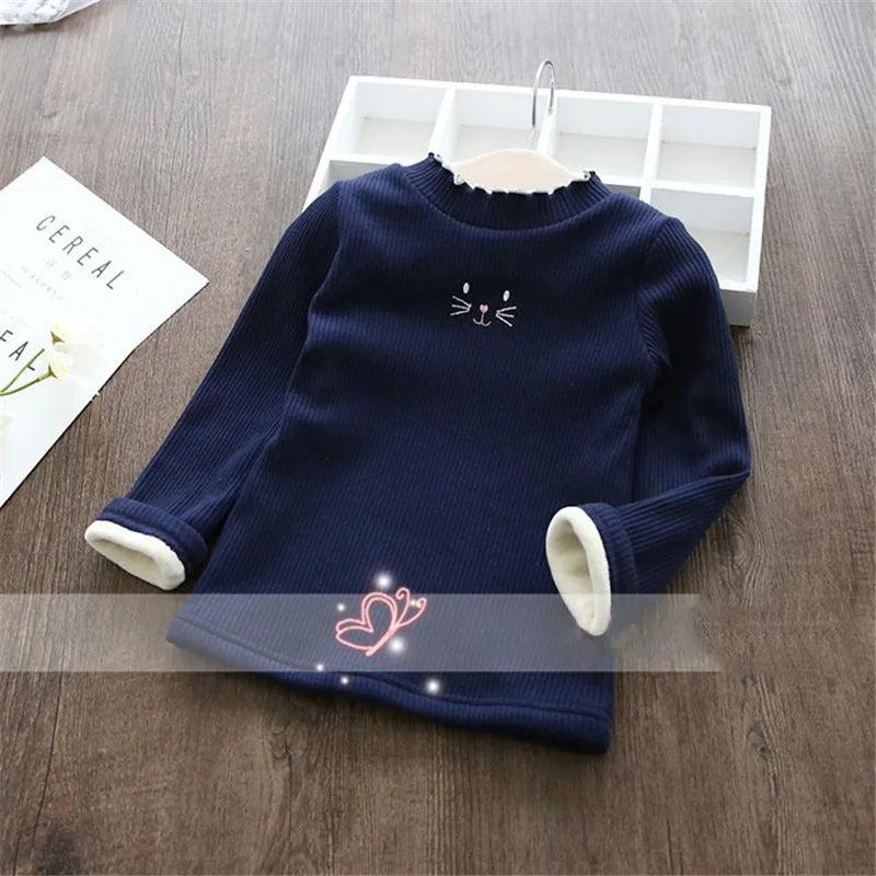 Girls Sweaters Cartoon Warm Velvet
